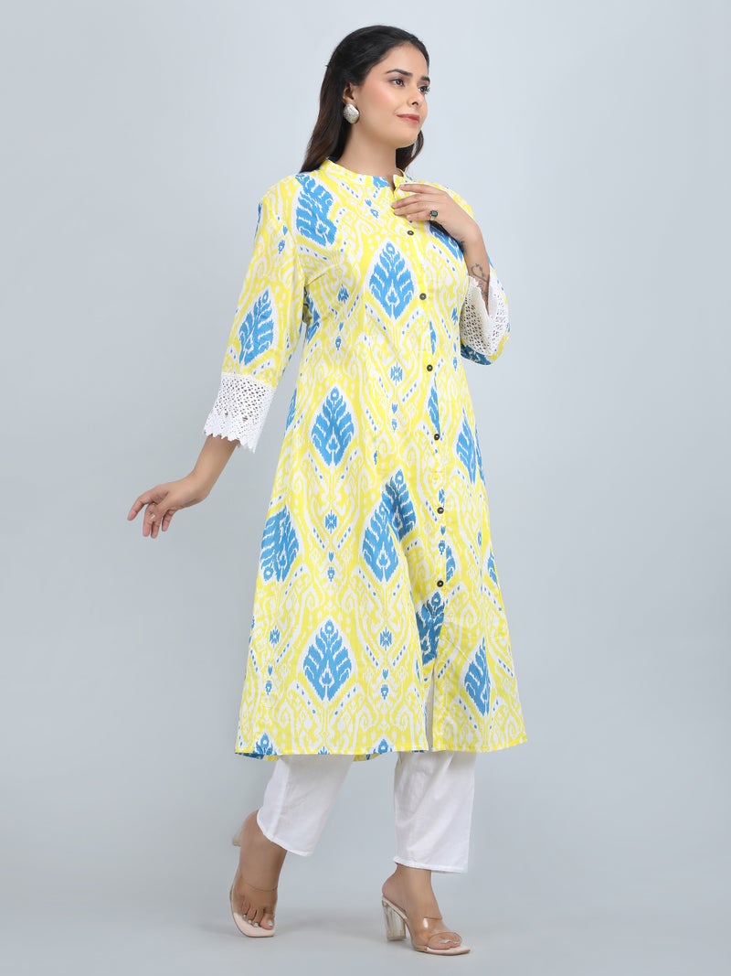 Shifory Floral Print Yellow A-Line Kurti for Women - Image 4